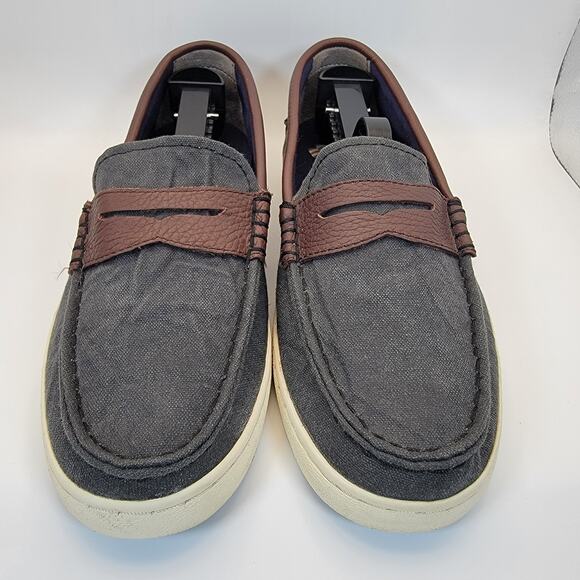 Cole Haan Penny Loafers Womens Sz 7 Gray Canvas with Brown Leather Trim Slip On - Picture 1 of 8
